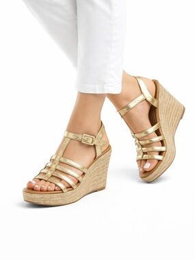 UGG Cressida Gold Metallic Strappy Wedge Sandals Platform Womens 6 Boho Ankle